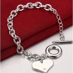 New Sterling silver heart charm toggle bracelet